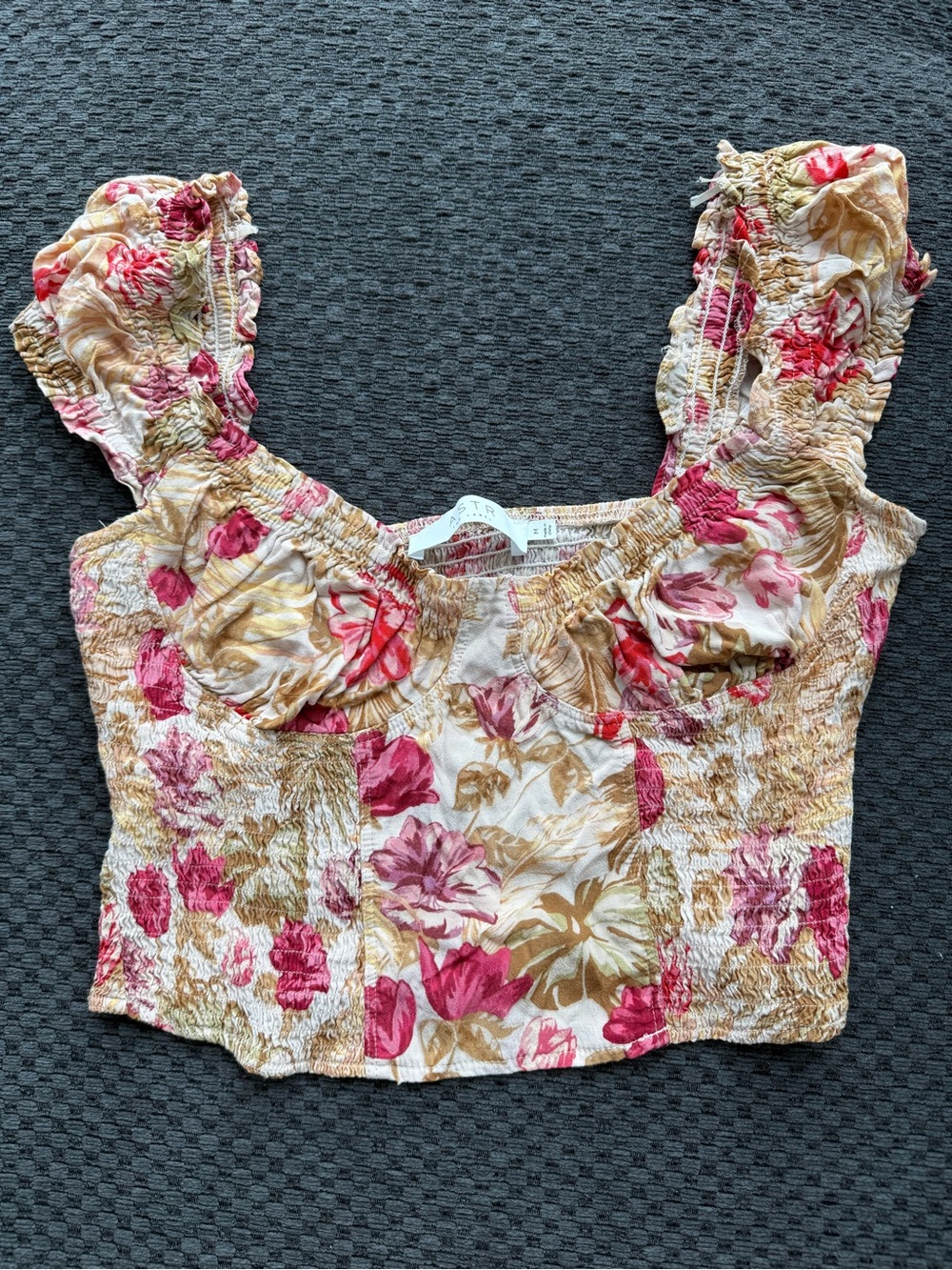 Astr Floral Smocked Crop Top in Pink and Cream